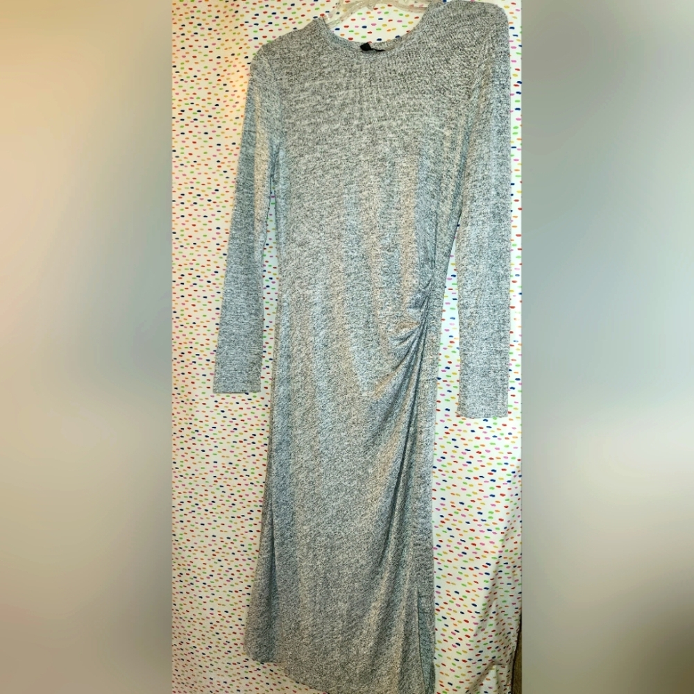Banana Republic Gray Ruched Long Sleeve Dress